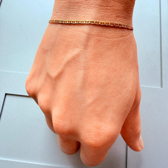10K Solid Gold 2mm Mariner Flat Chain Classic Bracelet 6.75" - Picture 4 of 7